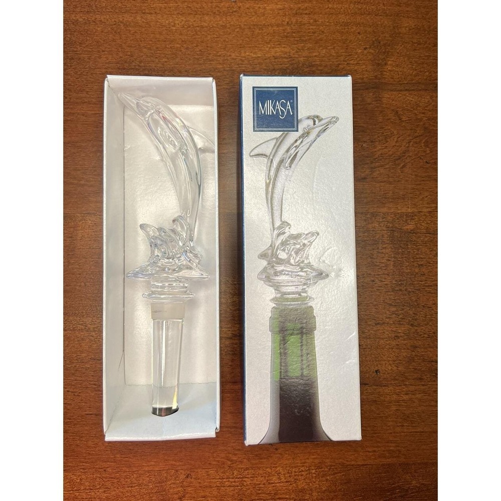 Vintage MIKASA Leaping Dolphin Crystal Decanter BOTTLE STOPPER In Box